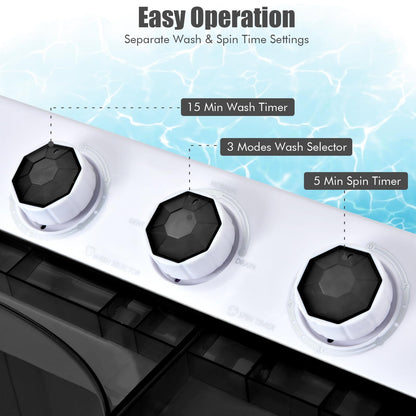 Portable Washing Machine 2-in-1 Twin Tub 26lbs Capacity Laundry Washer(18lbs) and Spinner(8lbs) with Control Knobs