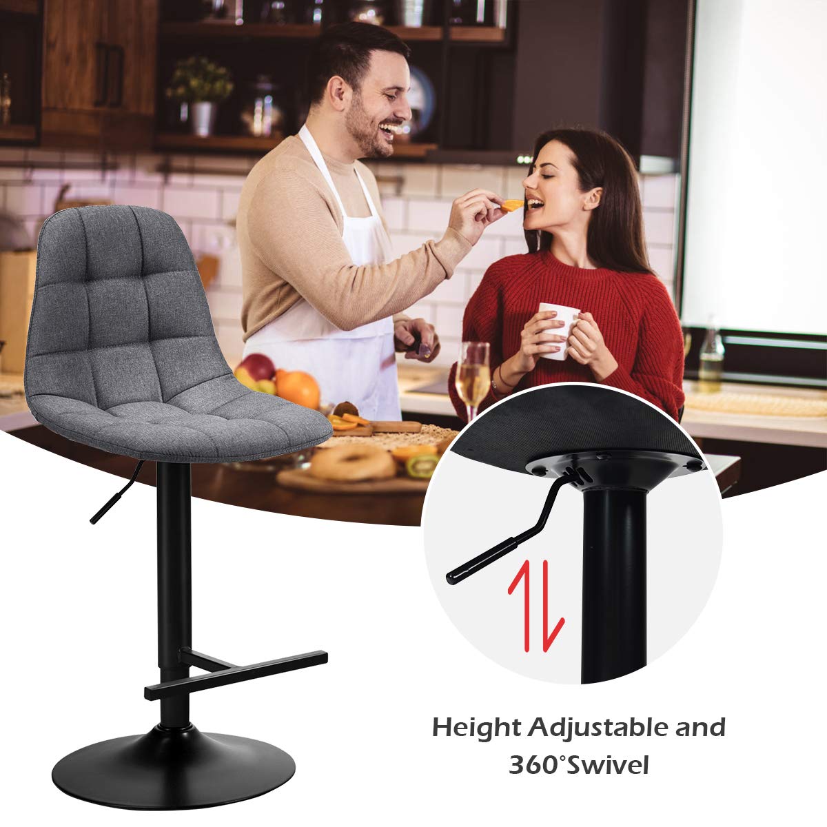 Bar Stools Set of 2/4 Height Adjustable Swivel Bar Chairs