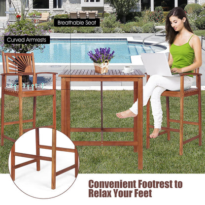 3PCS Bar Table Set Outdoor Acacia Wood Dining Set