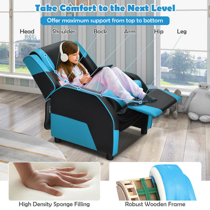 Toddler Leather Recliner with Adjustable Footrest & Headrest for Living Room