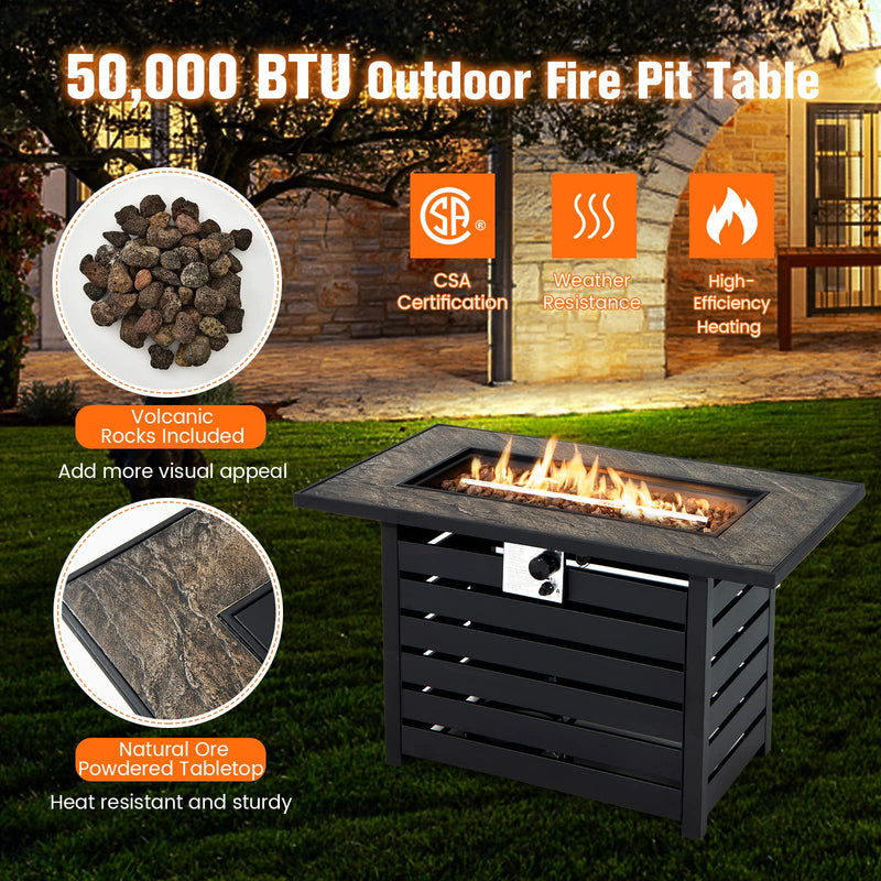 Rectangular Gas Fire Table w/ 50,000 BTU Heat Output