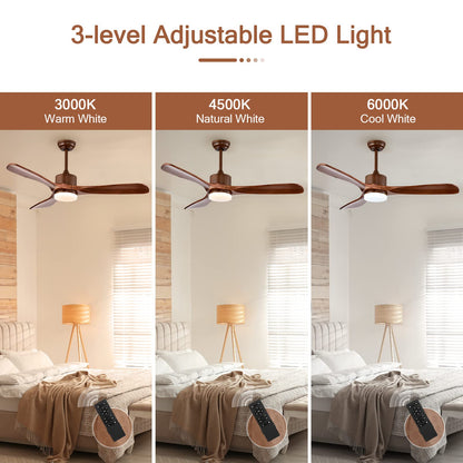 52 Inch Ceiling Fan with LED Light and Remote Control, Indoor Ceiling Fan for Living Room Bedroom
