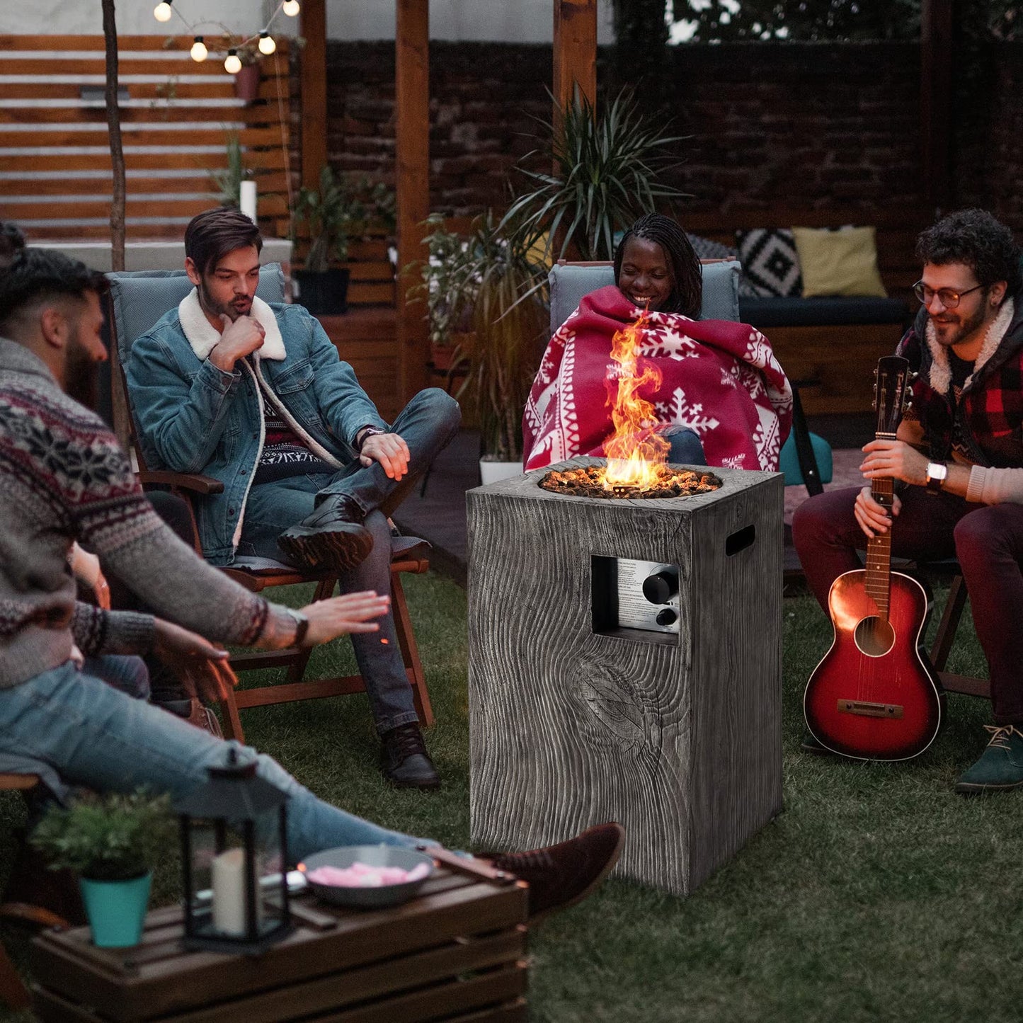 16-Inch Outdoor Propane Fire Pit 30,000 BTU Patiojoy Electronic Ignition Square Gas Fire Pit with Protective Cover