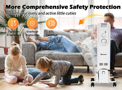 ARLIME Electric 1500W Oil Filled Radiator Heater, Portable Radiant Space Heater