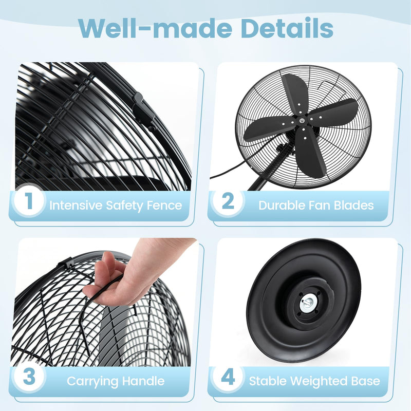 ARLIME Pedestal Fan, 16 Inch Oscillating Fan w/ 3 Speeds & Adjustable Height, 75° Oscillation & 20° Tilt