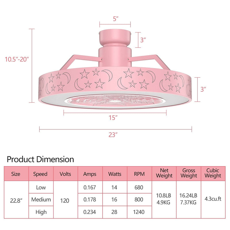 ARLIME Ceiling Fan with Lights, 23" LED Dimmable Starry Fan Lamp with Invisible Blades