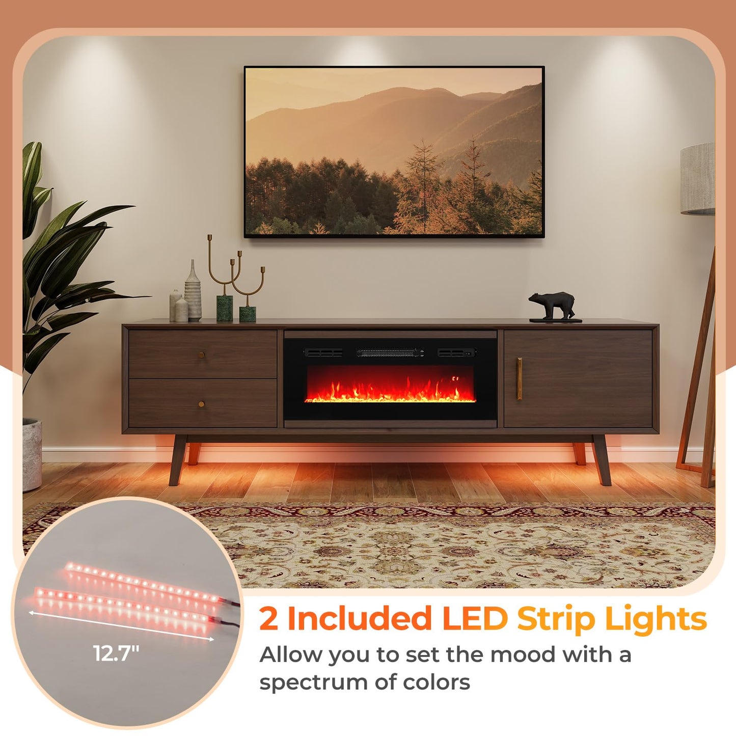 36 Inches Electric Fireplace Inserts w/LED Strip Lights