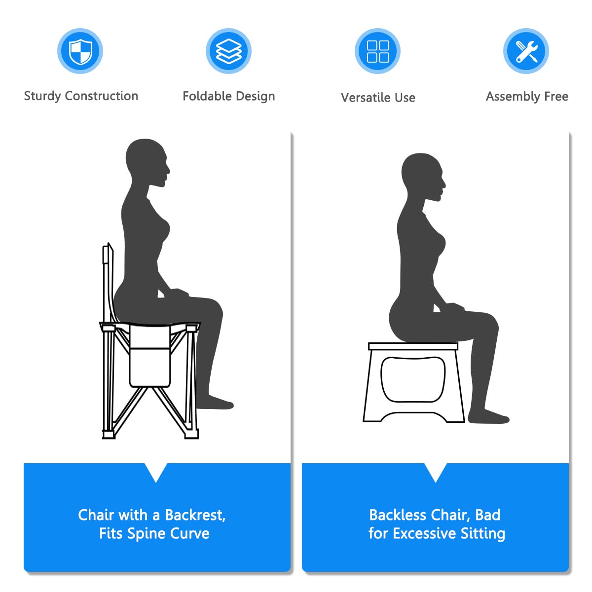 38.5” Height Portable Tall Directors Chair with Storage Pouches & Detachable Armrests