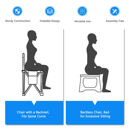 38.5” Height Portable Tall Directors Chair with Storage Pouches & Detachable Armrests