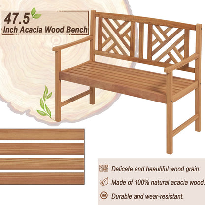 47.5"x 22" x 34” Outdoor Acacia Wood Loveseat with Curved Armrest & Backrest