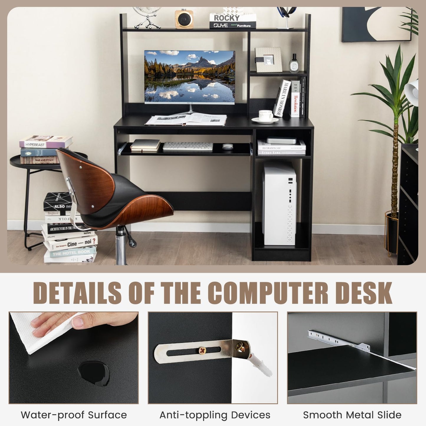 Computer Desk with Storage Shelf Wooden Writing Desk with Hutch