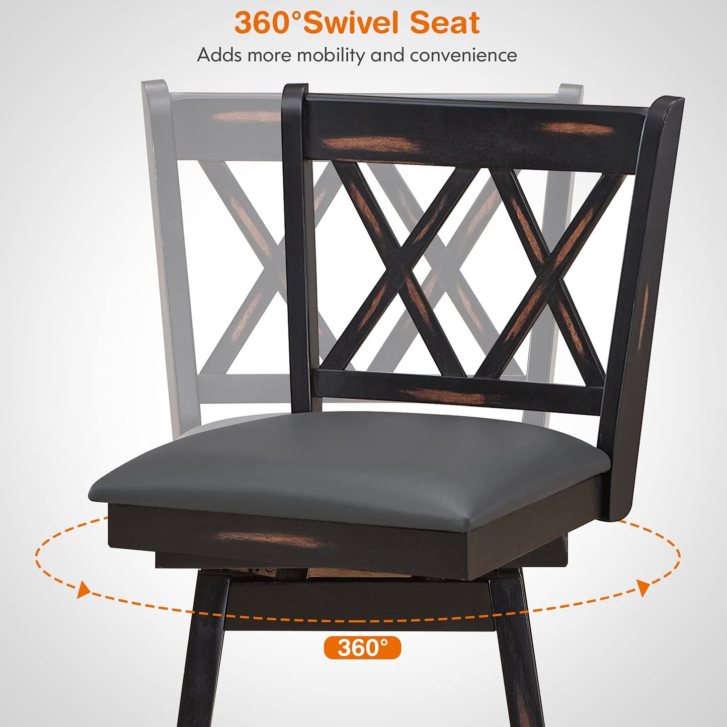 360 ° Swivel Counter Height 25 inch Bar Stool with Foot Rest Upholstered Cushion & Ergonomic Backrest