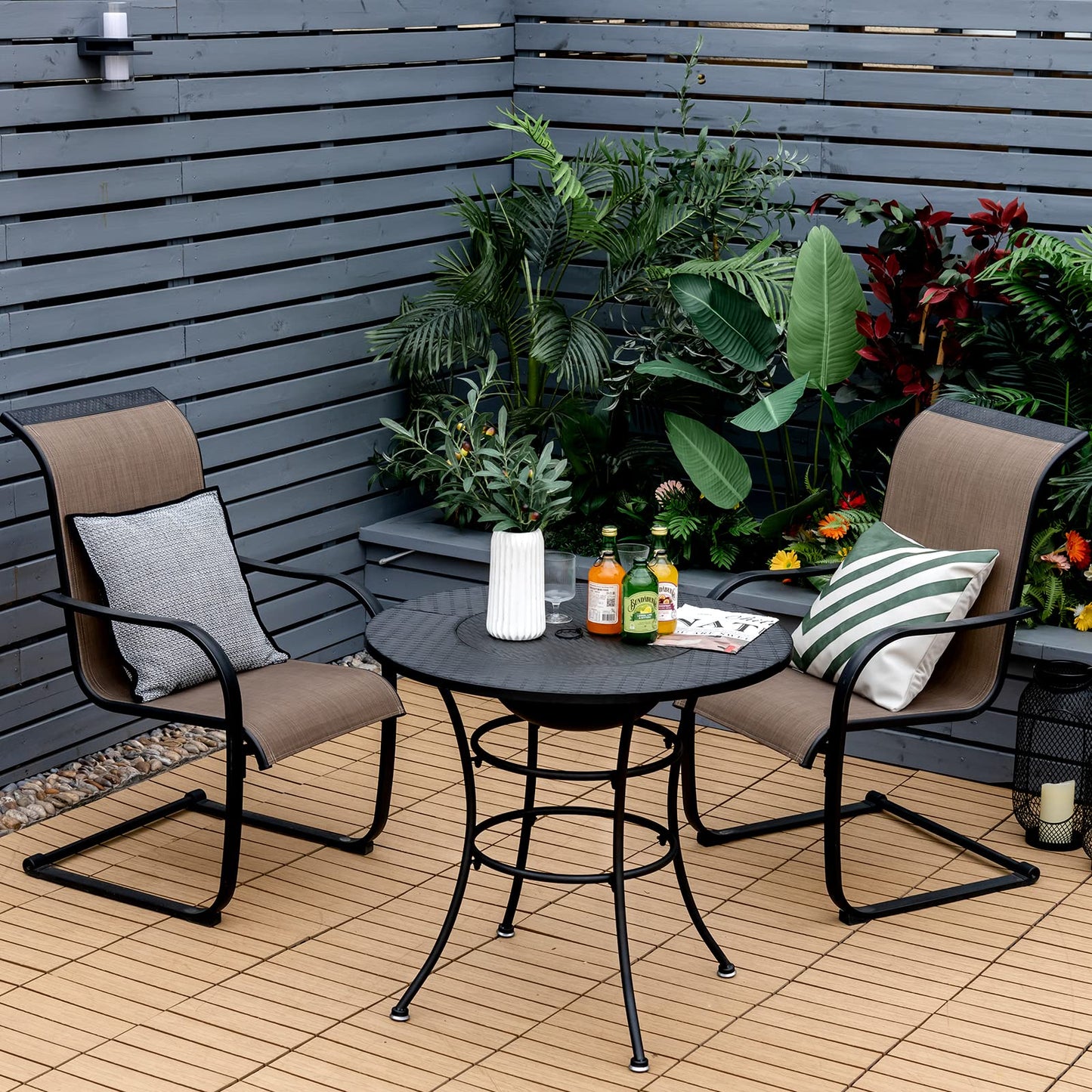 Outdoor Firepit with Spark Screen Cover for Outside Dining