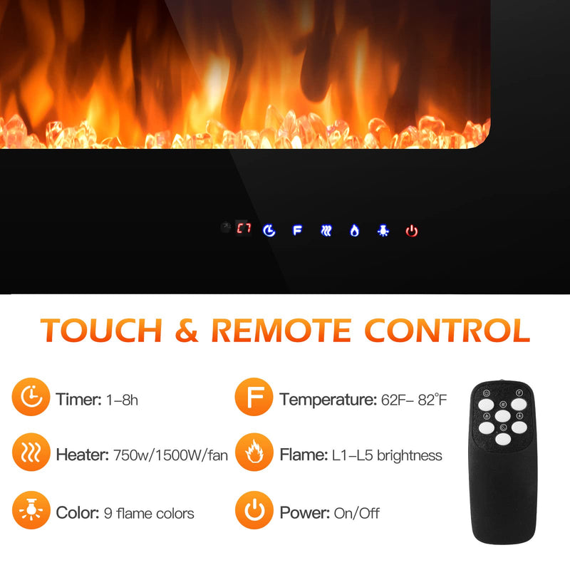 ARLIME 50” Recessed Electric Fireplace 750W/1500W Wall Mounted & in Wall