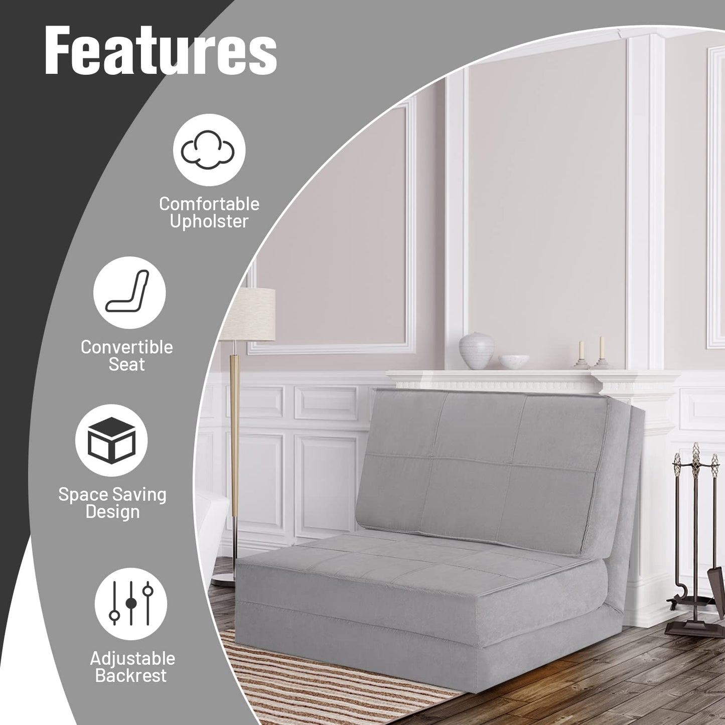 Convertible Flip Chair 5-Position Adjustable Triple Fold Down Sofa Bed