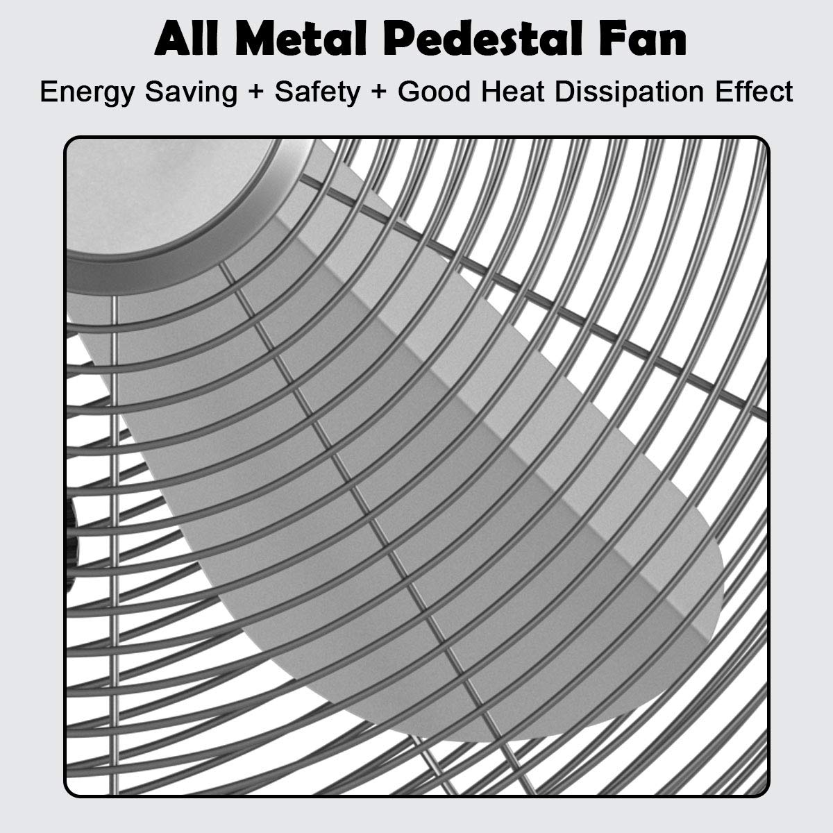 Metal Pedestal Fan 18-Inch Quiet Oscillating Standing Fan