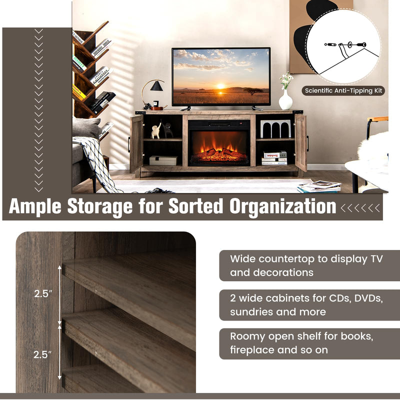 Fireplace TV Stand for TVs up to 70 Inch Farmhouse TV Console with 23” Electric Fireplace Insert