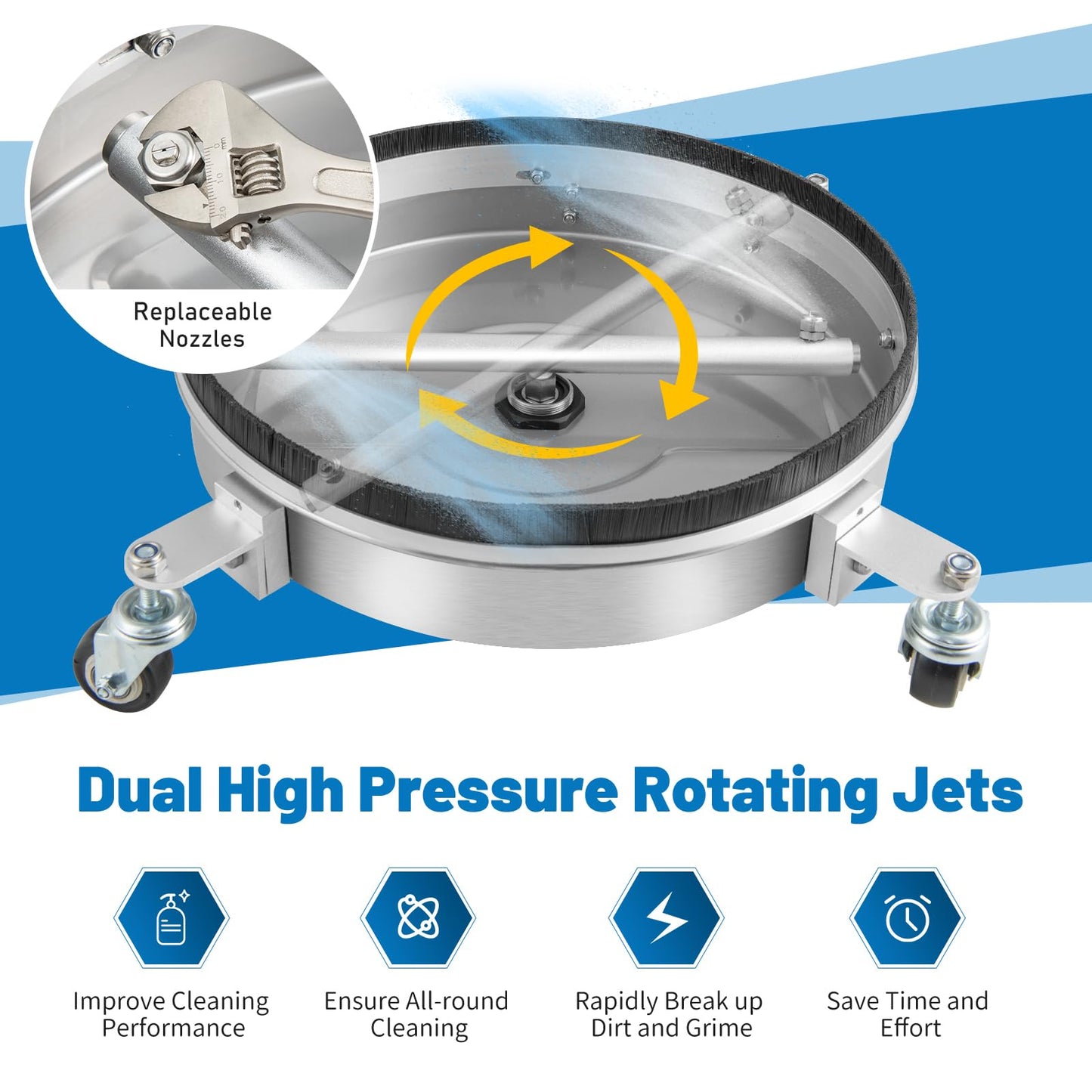 16.5" Pressure Washer Surface Cleaner, Undercarriage Pressure Washer Attachment w/Casters