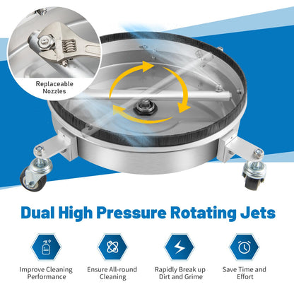 16.5" Pressure Washer Surface Cleaner, Undercarriage Pressure Washer Attachment w/Casters