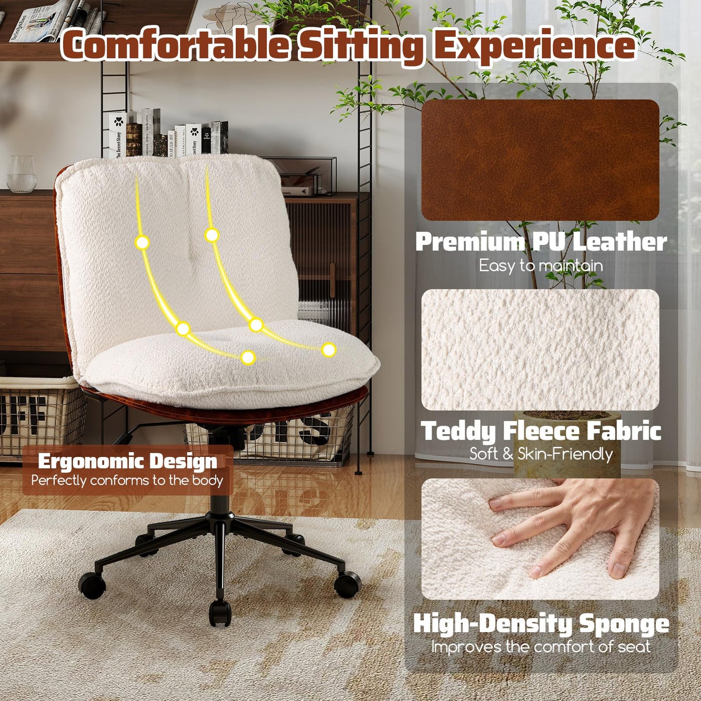 Dual Layer PU Leather & Thickened Boucle Cushion for Small Space