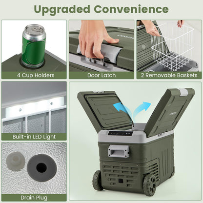 Car Refrigerator with Wheels 12/24V Car Fridge -4℉~68℉ Adjustable Range