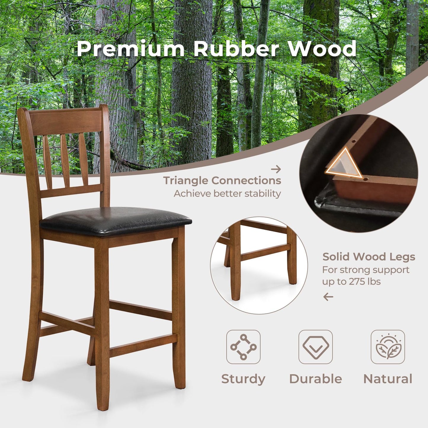 25.5'' Mid Century Modern Wooden Bar Stools with Backrest