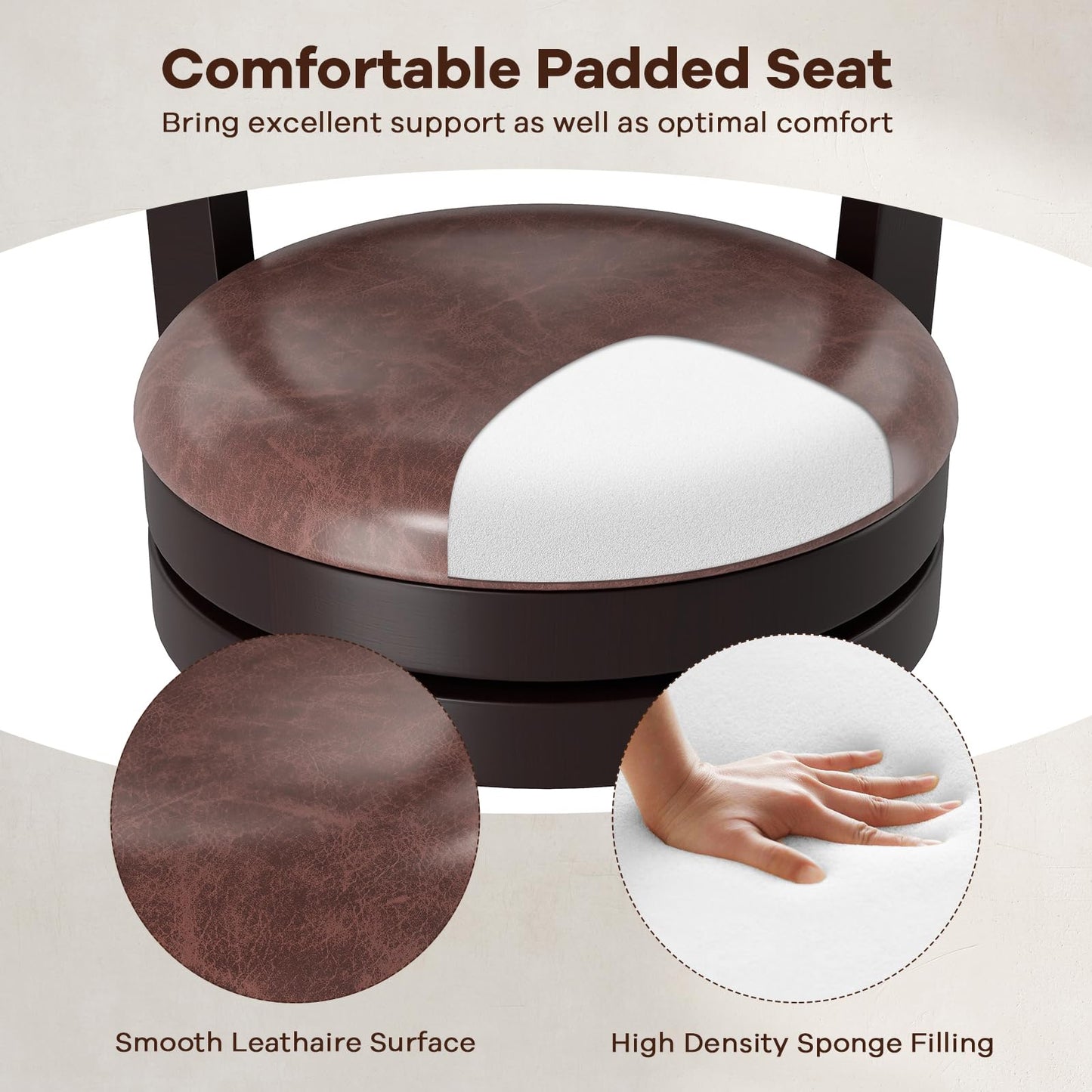 30" Swivel Counter Height Bar Chairs with Copper Nails