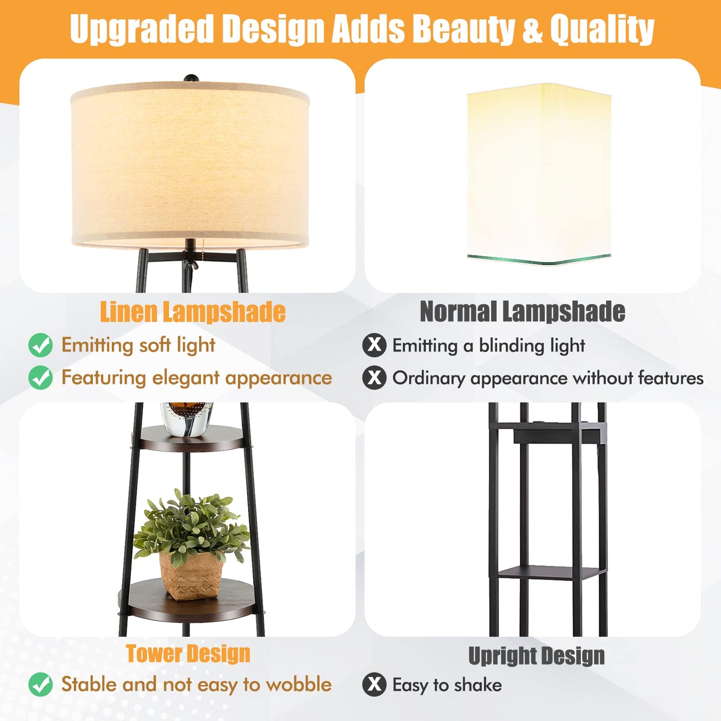 ARLIME Floor Lamp with 3-Tier Shelves - Modern Standing Corner Floor Lamp