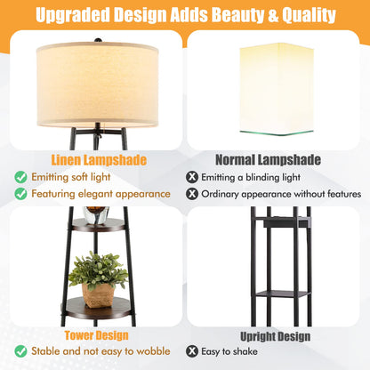 ARLIME Floor Lamp with 3-Tier Shelves - Modern Standing Corner Floor Lamp