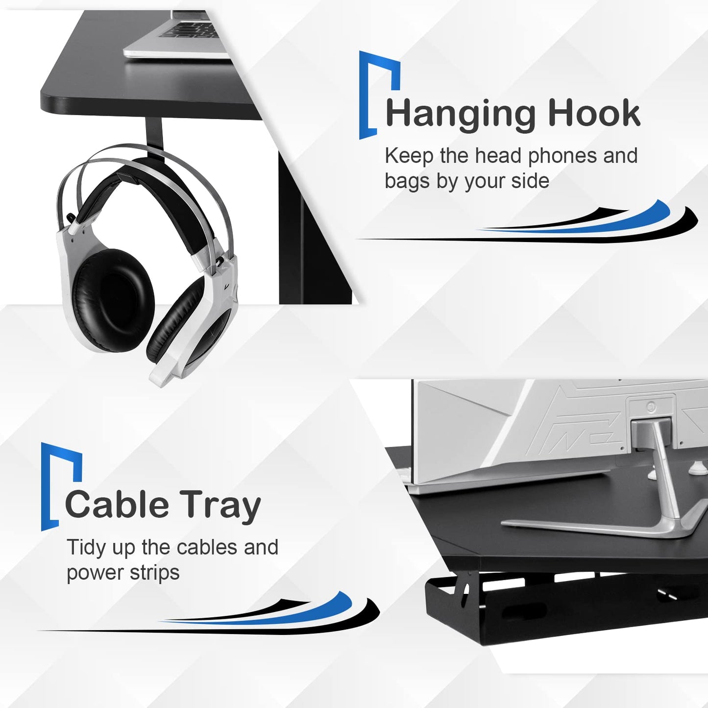 Dual Motor L Shaped Standing Desk with Hook & Cable Tray