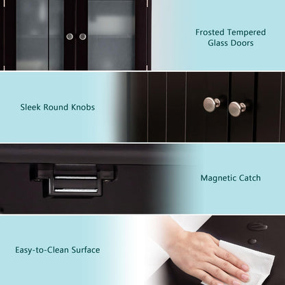 Wooden Linen Storage Organizer Cupboard with Doors & Adjustable Shelf