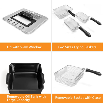 ARLIME Deep Fryer with 2 Baskets, 5.3 Qt/5L Electric Fryer with Adjustable Temperature & Timer