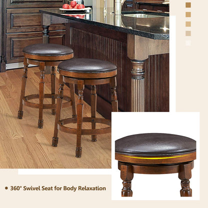 24 Inch Counter Height Round Bar Stool with 360° Swivel Cushioned Seat & Sturdy Natural Rubber Wood