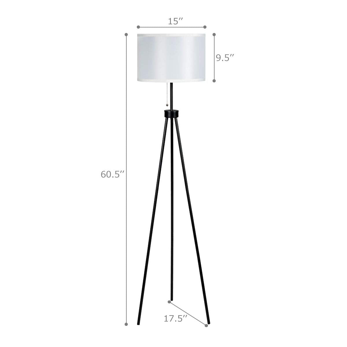 60.5" Metal Tripod Floor Lamp, Contemporary Minimalist Standing Floor Light with Iron Legs