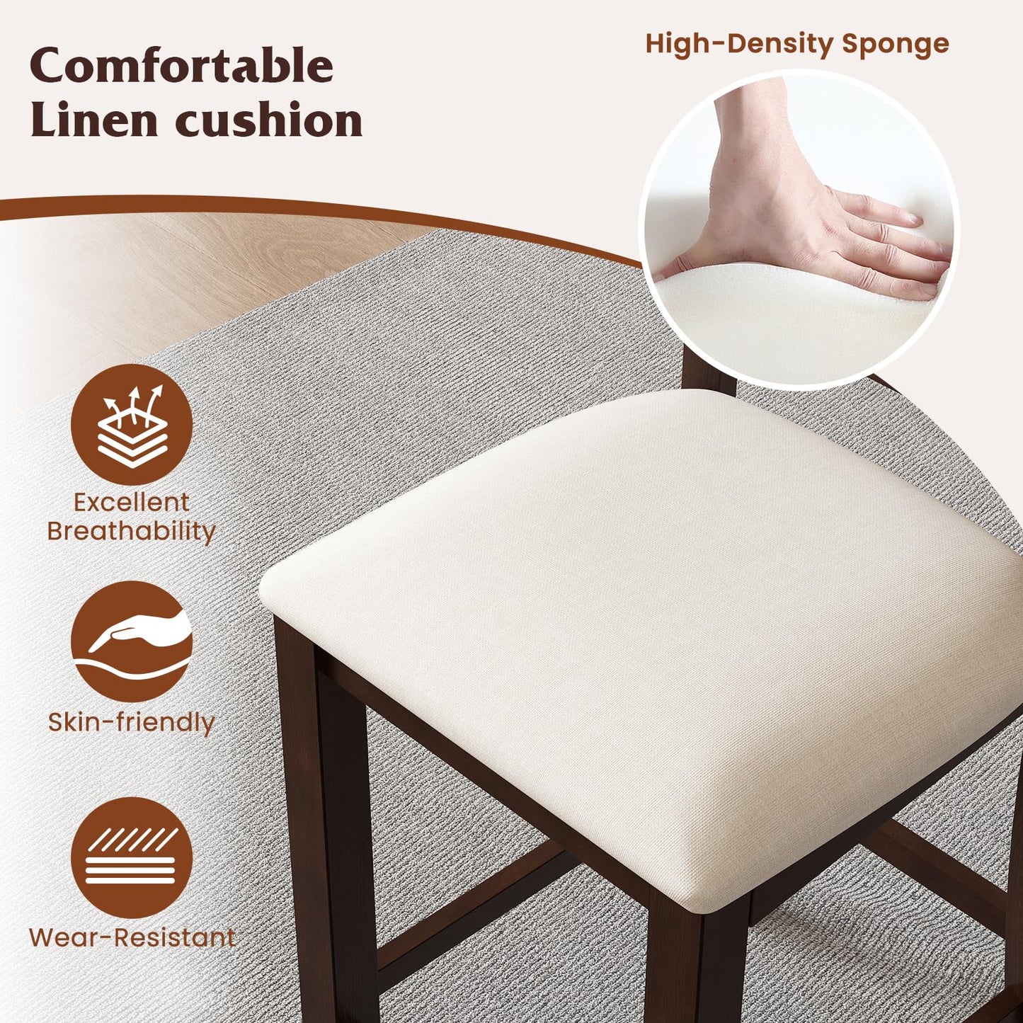 24’’ Counter Height Barstools with Rubber Wood Frame for Home Bar Cafe