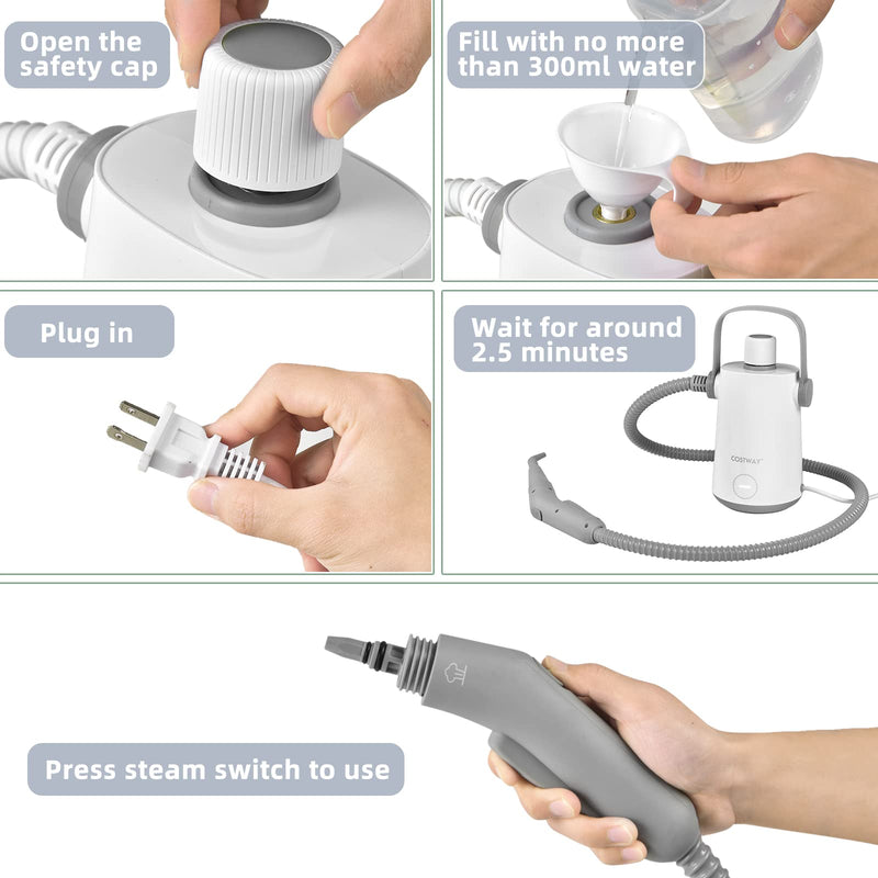 Handheld Multipurpose Steam Cleaner for Garment Windows Tires 10 Piece Accessory Set