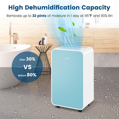 Dehumidifier for Basement, 32 Pints Portable Quiet Dehumidifier for Rooms up to 2500 Sq. Ft w/Sleep Mode, 24H Timer