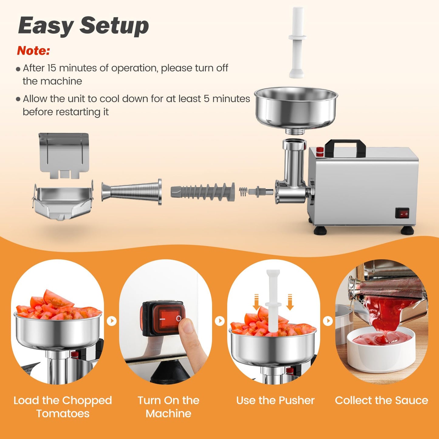 450W Electric Tomato Strainer for Strawberry & Blueberry Jam