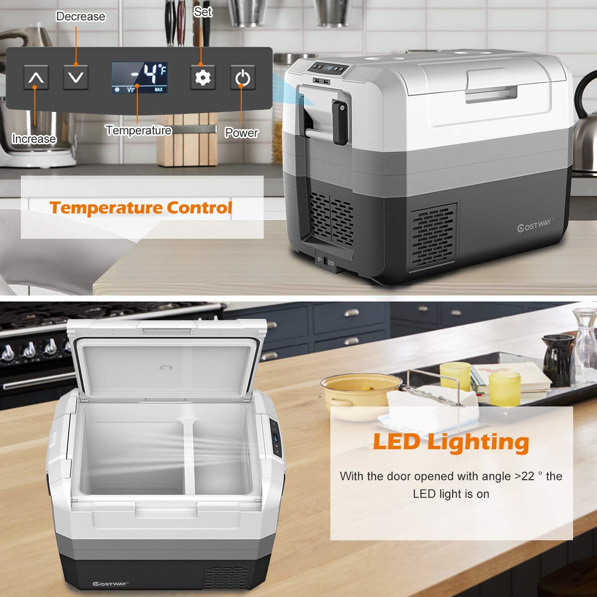 58-Quart Compressor Travel Refrigerator with Two-way Open Door for Outdoor Use