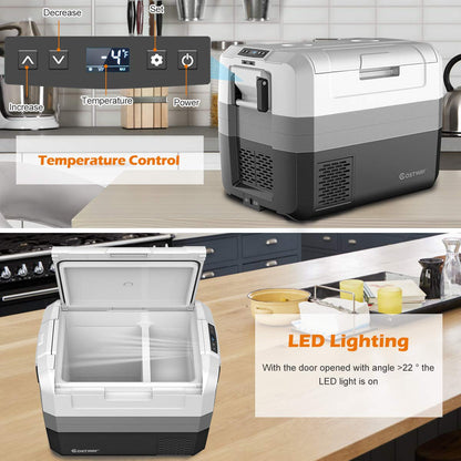 58-Quart Compressor Travel Refrigerator with Two-way Open Door for Outdoor Use