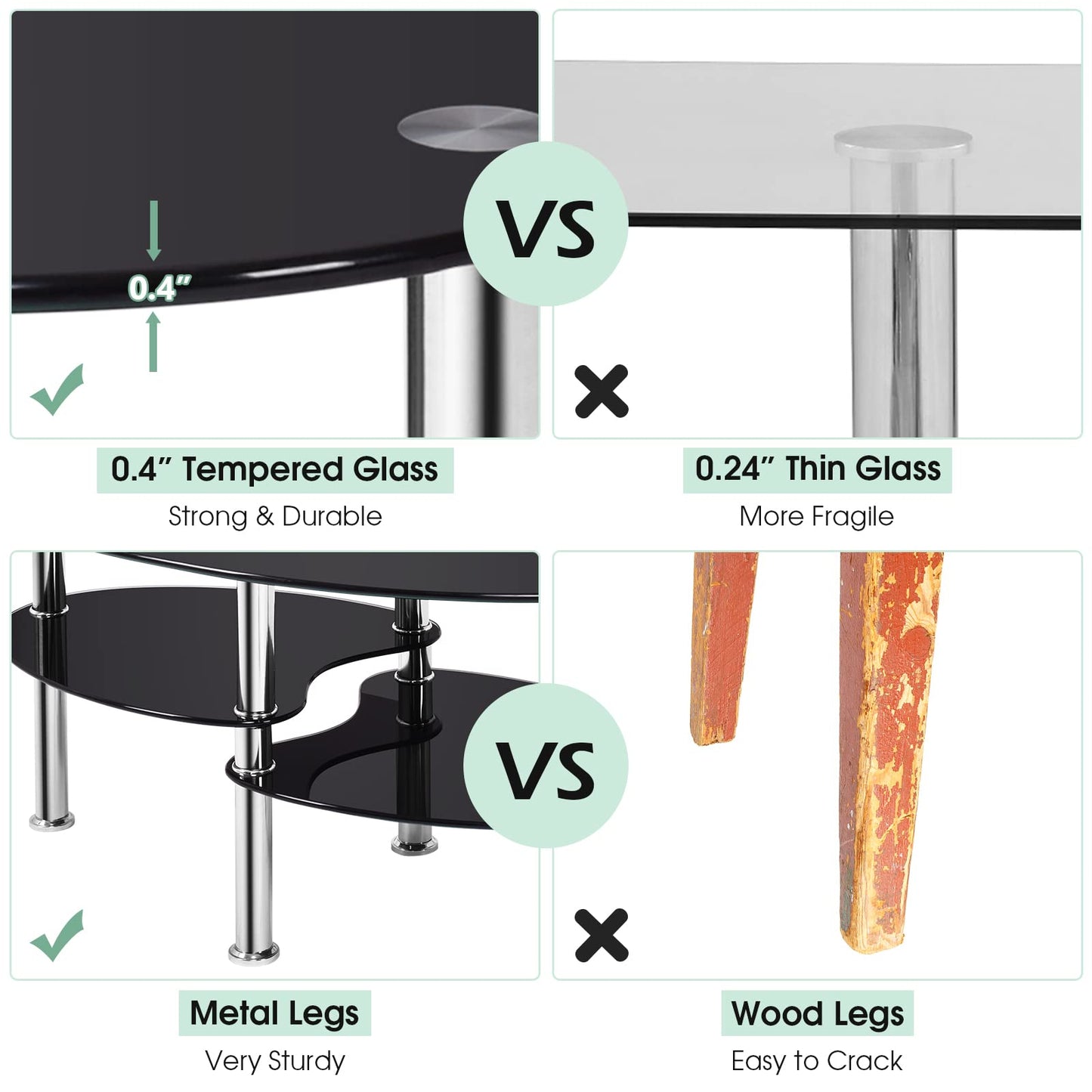 Glass Coffee Table 3-Tier Sofa End Table