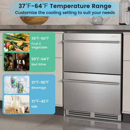 24 Inch Dual Drawer Beverage Refrigerator Built-in and Freestanding Beverage Fridge