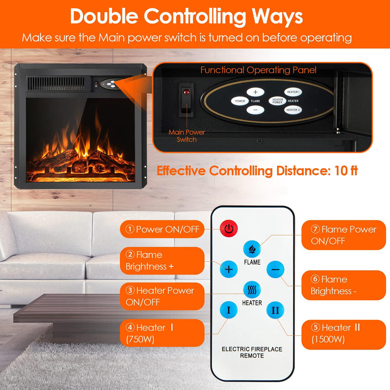 ARLIME 20 Inches Electric Fireplace Inserts 5100 BTU Recessed Freestanding Fireplace