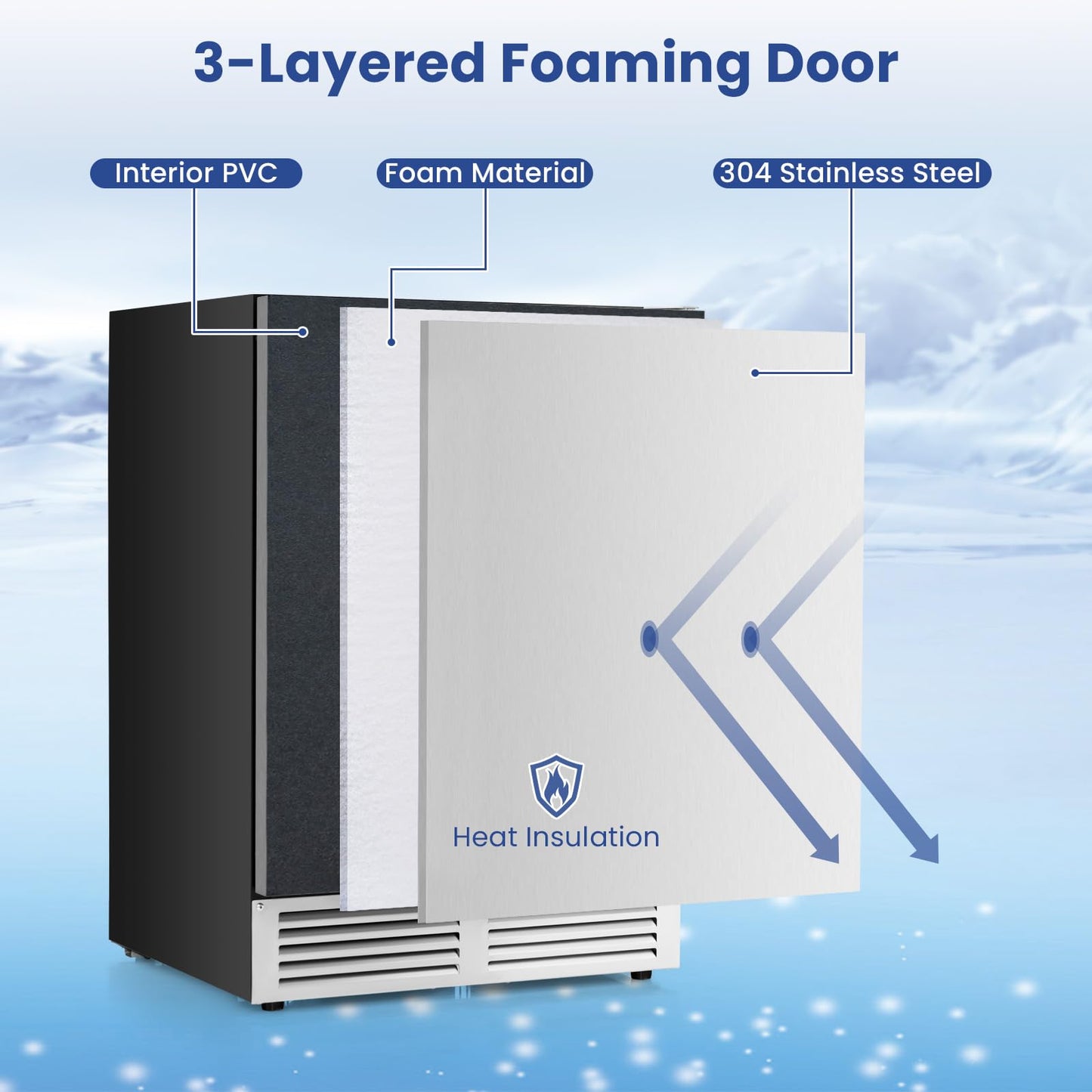 24 Inch Beverage Fridge, 190 Cans Under Counter Drink Fridge w/Stainless Steel Door & Removable Shelves