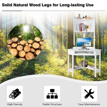 Corner Desk with Keyboard Tray & Bottom Shelves for Small Space