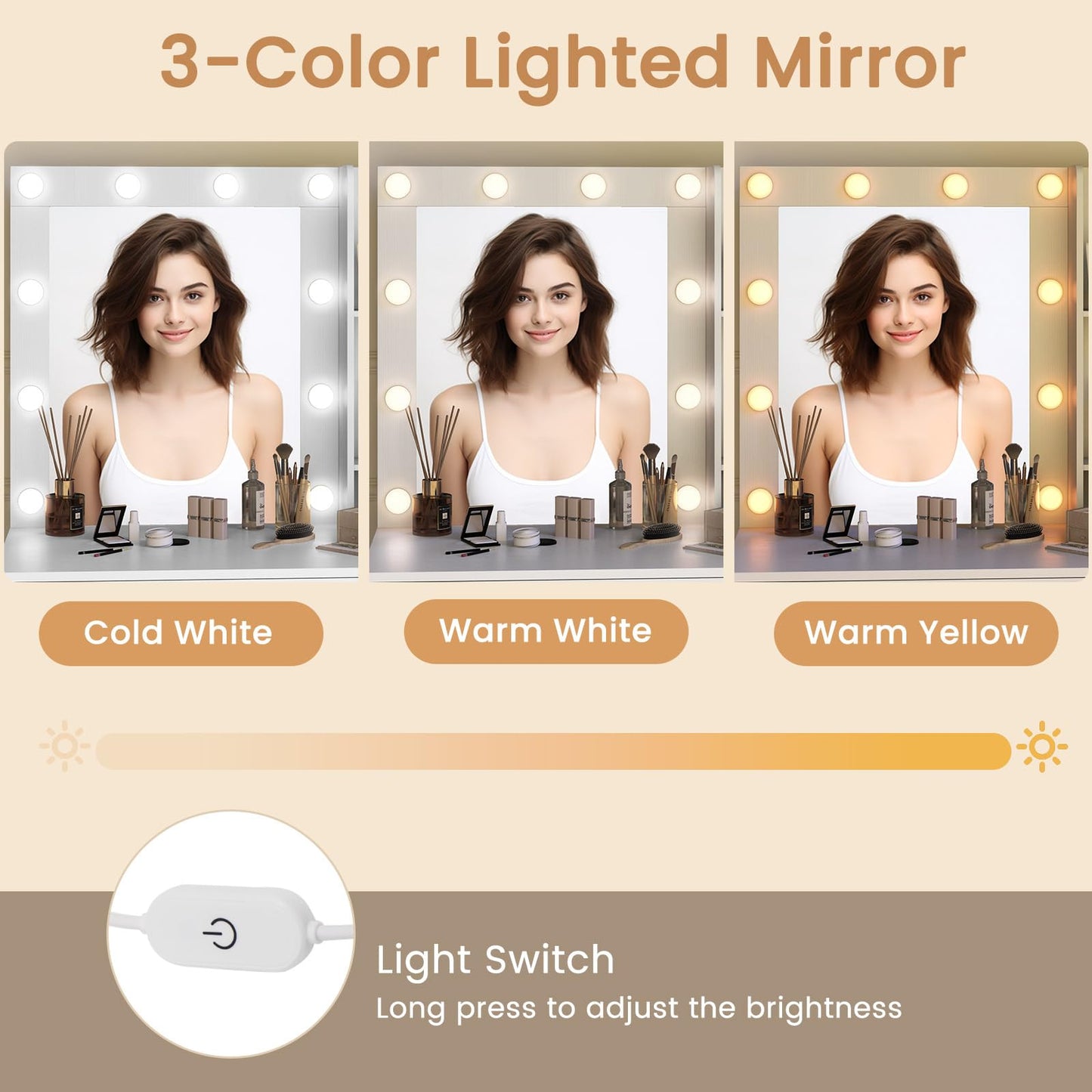 Vanity Desk with Mirror and Lights for Adult Teen Girls