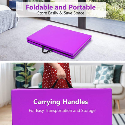 ARLIME 2" Thick Exercise Mat, 2-Fold Folding Gymnastics Mat with Carrying Handles