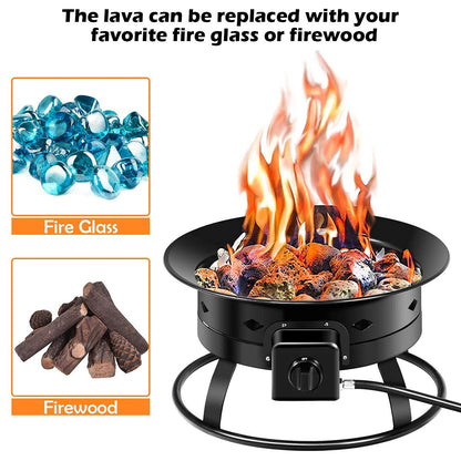 Gas Fire Pit Outdoor Portable Propane Fire Bowl, ARLIME Gas Fire Pit Bowl 19"