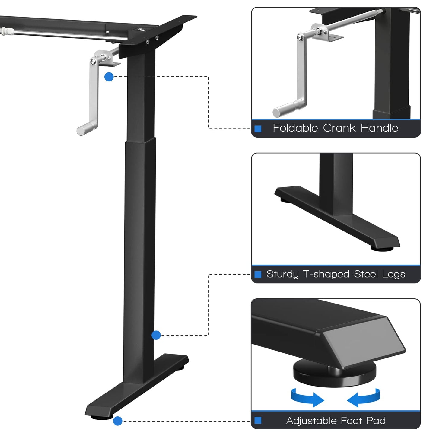Manual Hand Crank Workstation Base w/Foldable Crank Handle