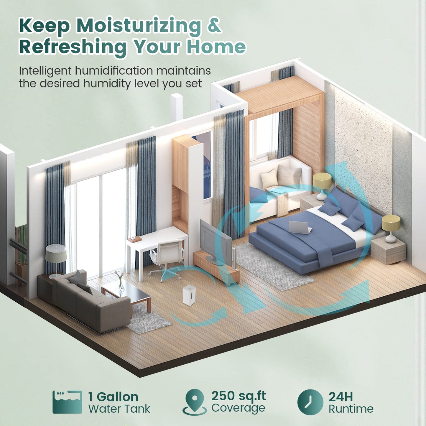 Humidifiers for Bedroom, 4L Ultrasonic Humidifier with Essential Oil Diffuser, 2 Mist Levels